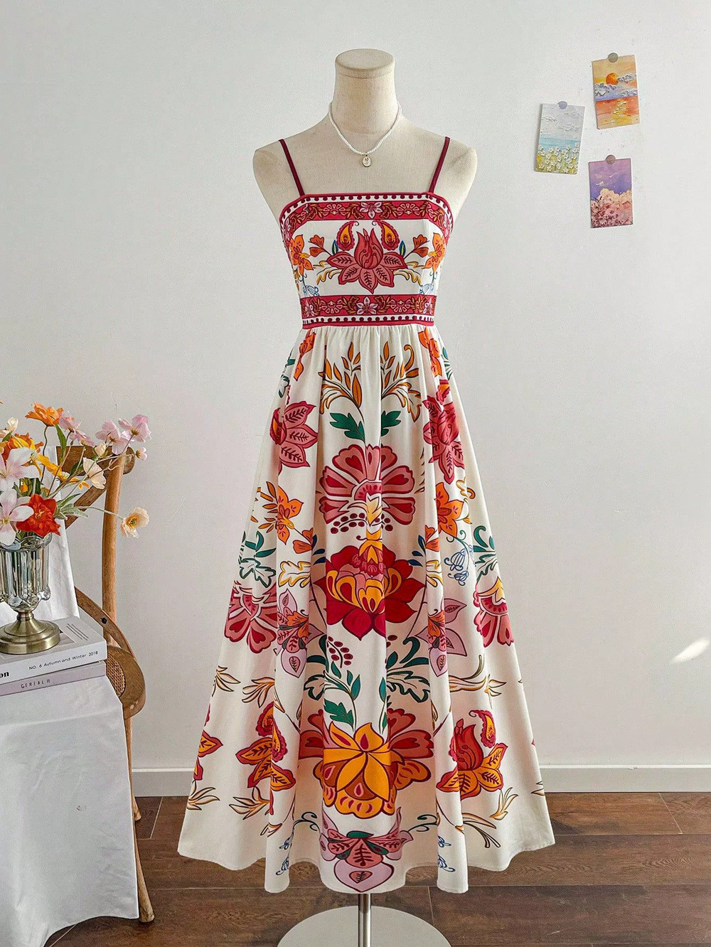 ZARA Elegant Printed Long Strappy Vacation Dress - Picture 3 of 6